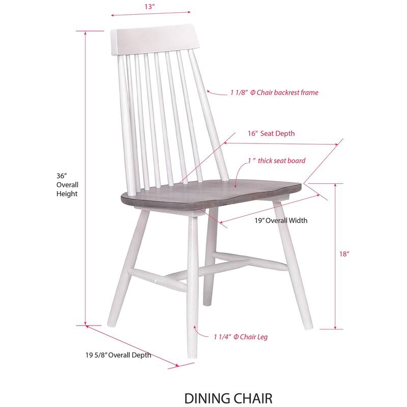 Windsor Wood Slat Back White/Gray Dining Side Chairs, Set of 2