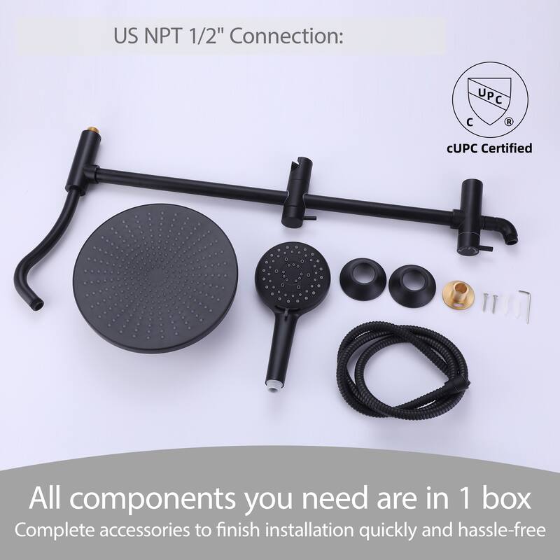 Modland High Pressure 5-Way 10'' Rain Shower Head Black with Handheld Shower Slide Bar