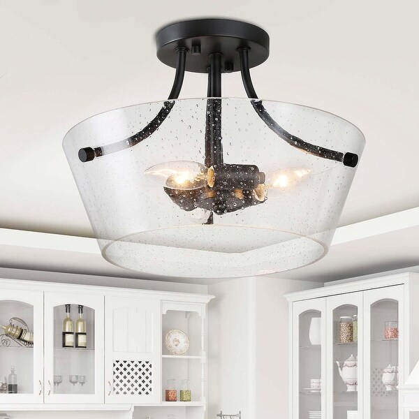 Modern Chrome with Bubbled Glass Shades 3 Arm Ceiling Light Chandelier 