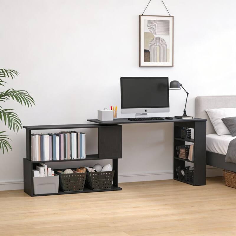 Spacious Writing Table Workstation,L Shaped Corner Computer Desk,360° Rotating Home Office Desk