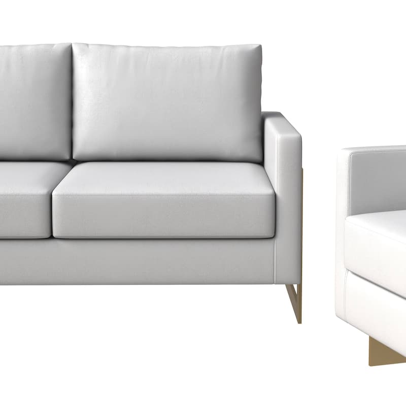 3-Piece Leather Sofa Set with Gold Stainless Steel Base and Removable Cushions