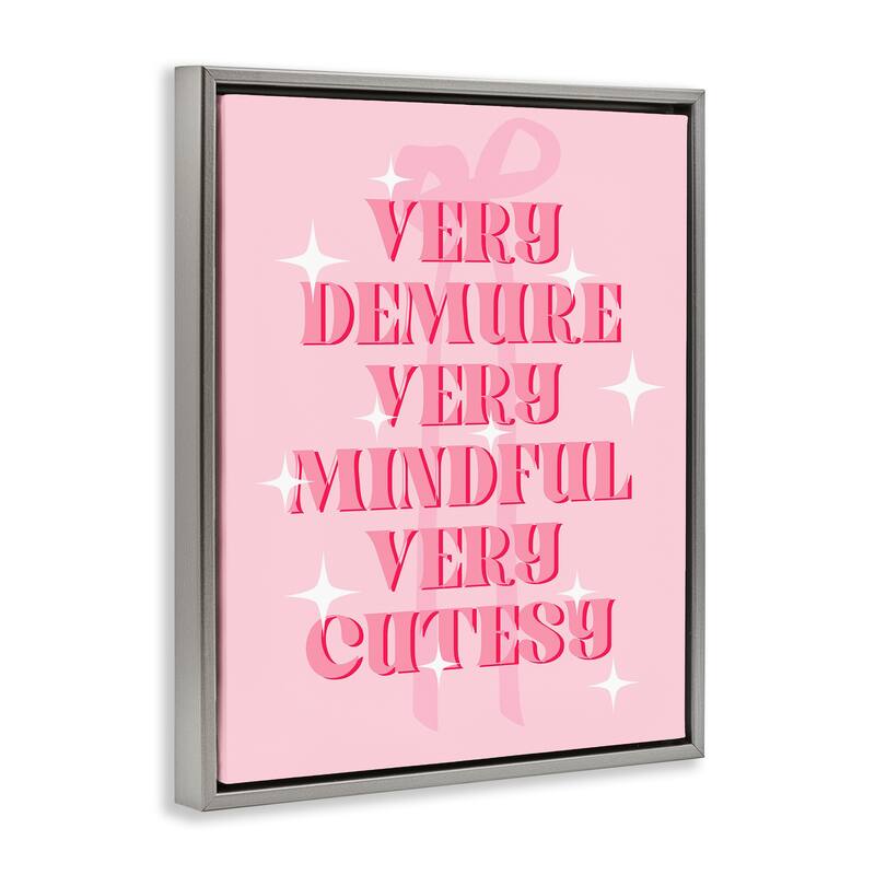 Stupell Pink Demure Mindful & Cutesy Framed Floater Canvas Wall Art Design By Lil' Rue