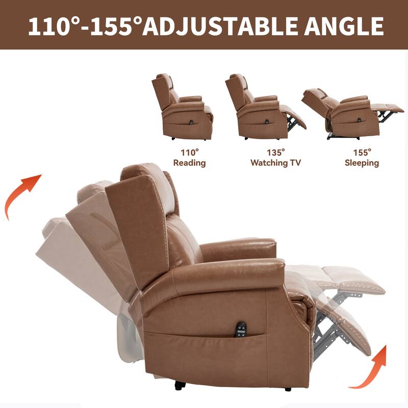Faux Leather Recliner with 155 Degree Recline and 8 Vibration Nodes