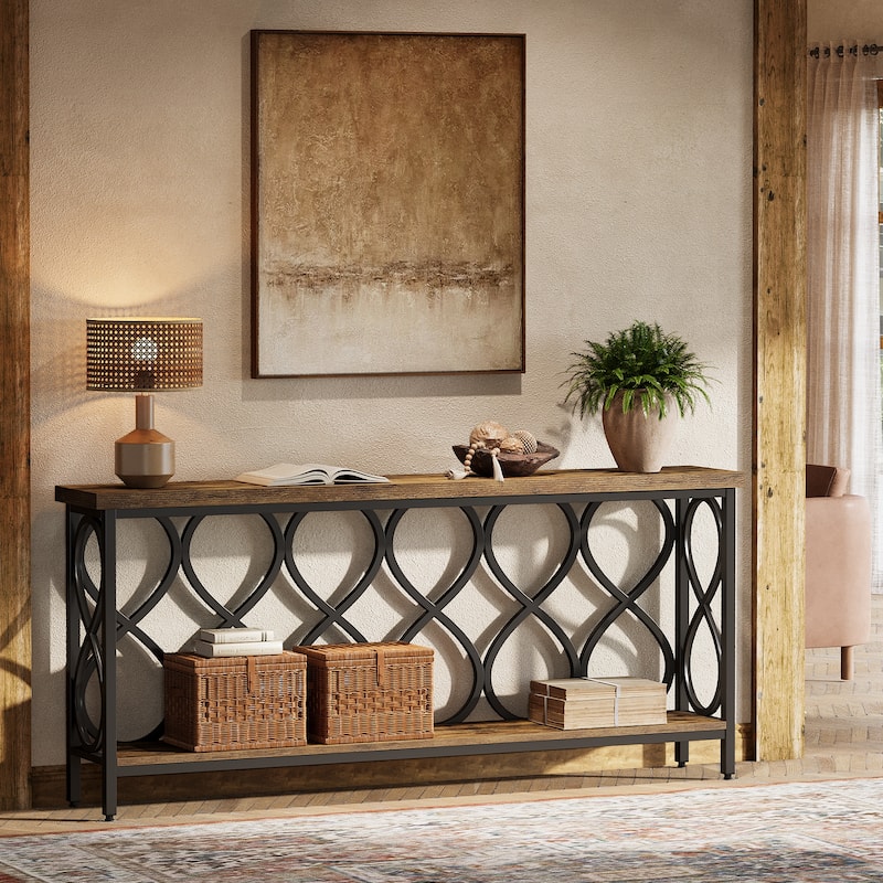70.9" Console Sofa Table, 2-Tier Industrial Entryway Accent Table