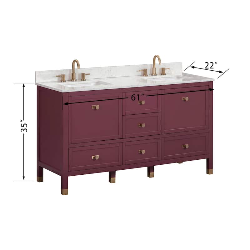 Alana Bathroom Vanity in Burgundy Red with Alluring Quartz Top