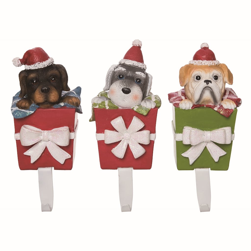 Transpac Resin Dog Present Stocking Holder Set of 3 Christmas Home Decorations