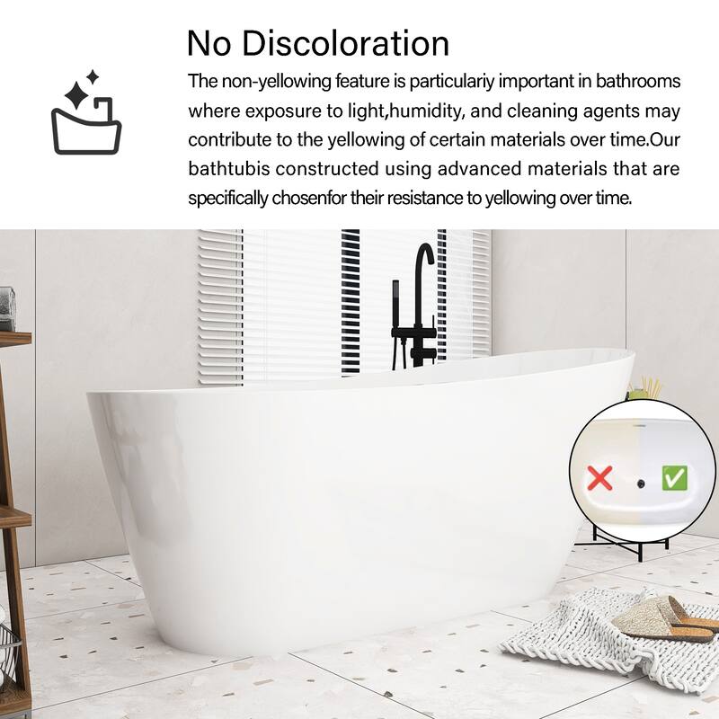 Acrylic Freestanding Flatbottom Soaking Bathtub in Glossy White