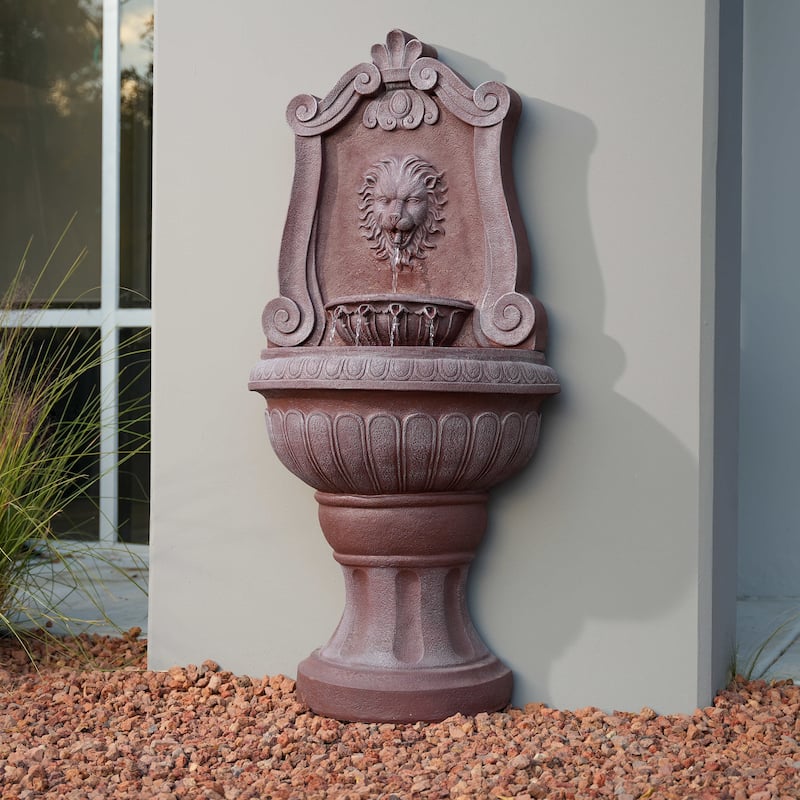 XBrand 52.4" Sandstone Lion Head Floor Fountain, Two-Tier Outdoor Water Feature, Durable Resin Construction