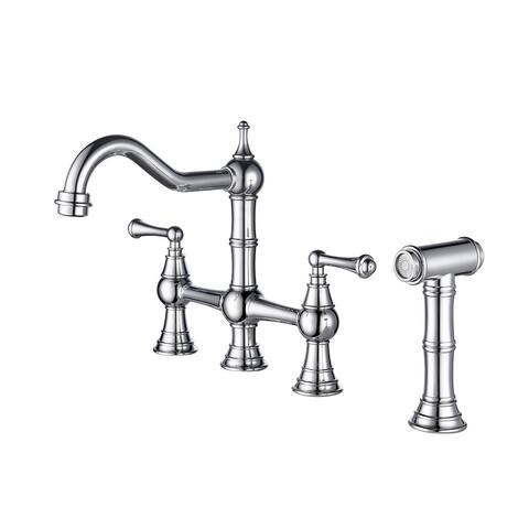 Bridge Dual Handles Kitchen Faucet With Pull-Out Side Spray in,Silver