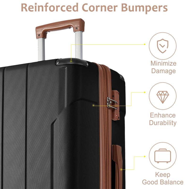 Hardshell Luggage 3 Piece Set with Side Handles, Spinner Wheels and Corner Protectors, for Boarding Travel