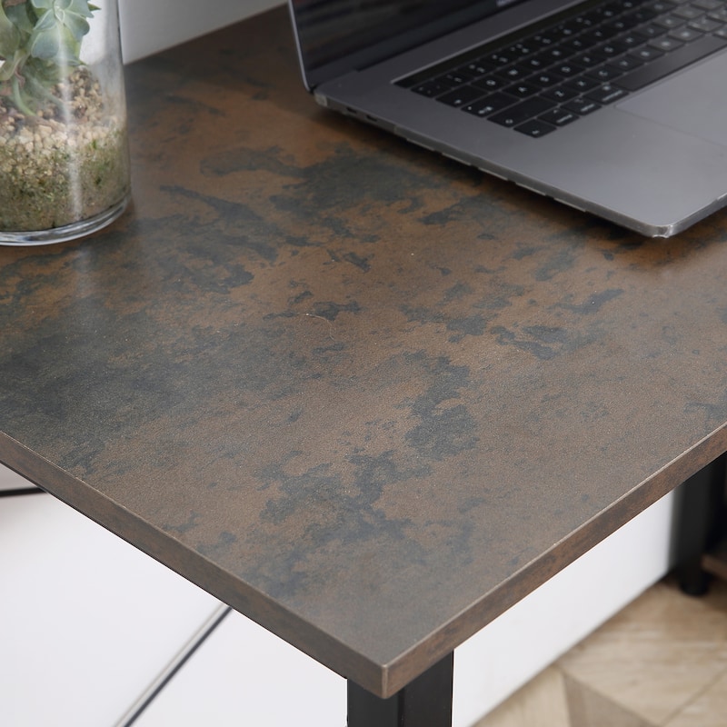 HOMCOM L-Shaped Computer Desk Home Office Corner Desk Study Workstation Table with with Wide Desktop, 2 Side Shelves, Steel