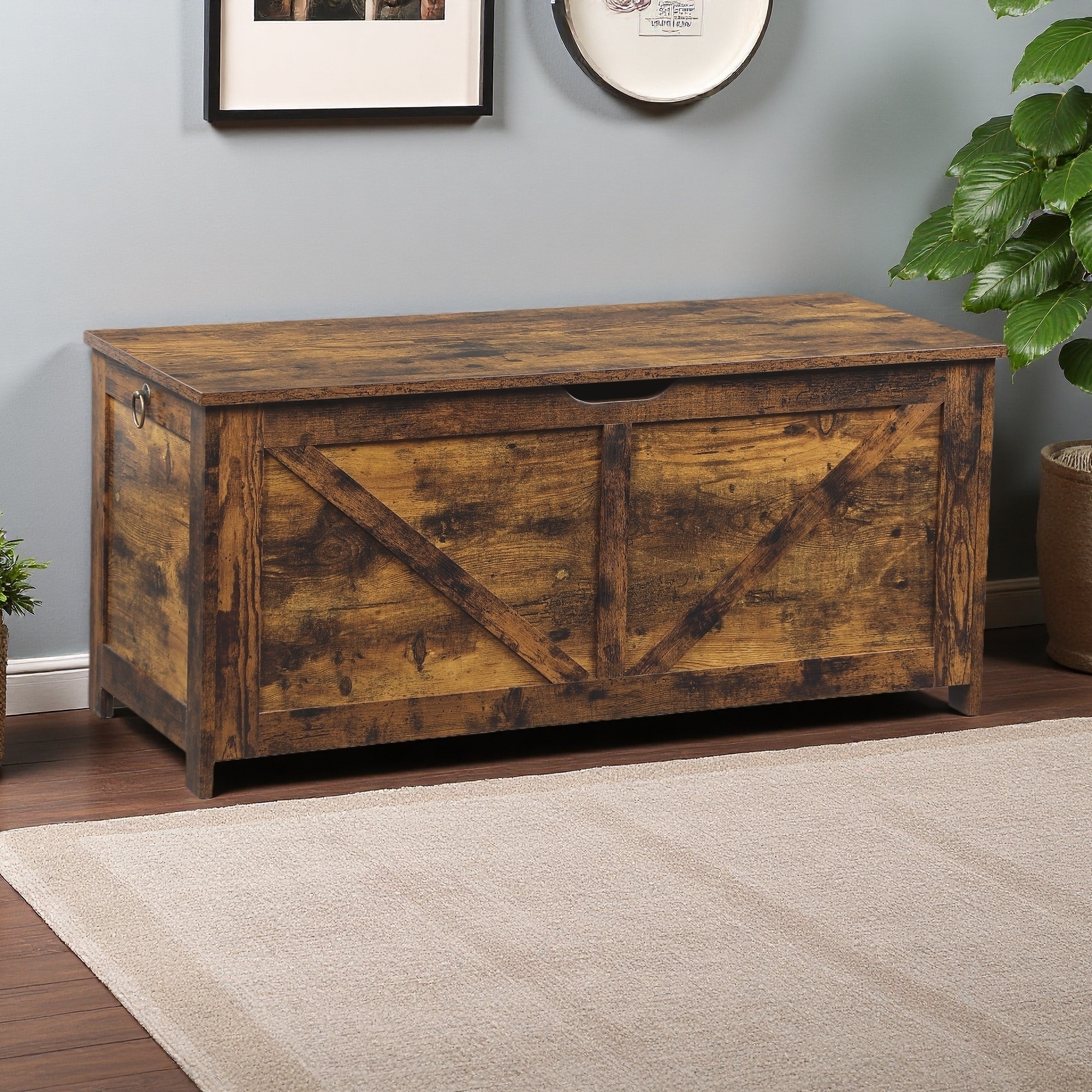 39"L Retro Storage Chest, Storage Bench with Hinges