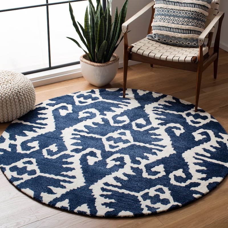 SAFAVIEH Handmade Wyndham Bekin Modern Wool Rug - 5' Round - Royal Blue/Ivory