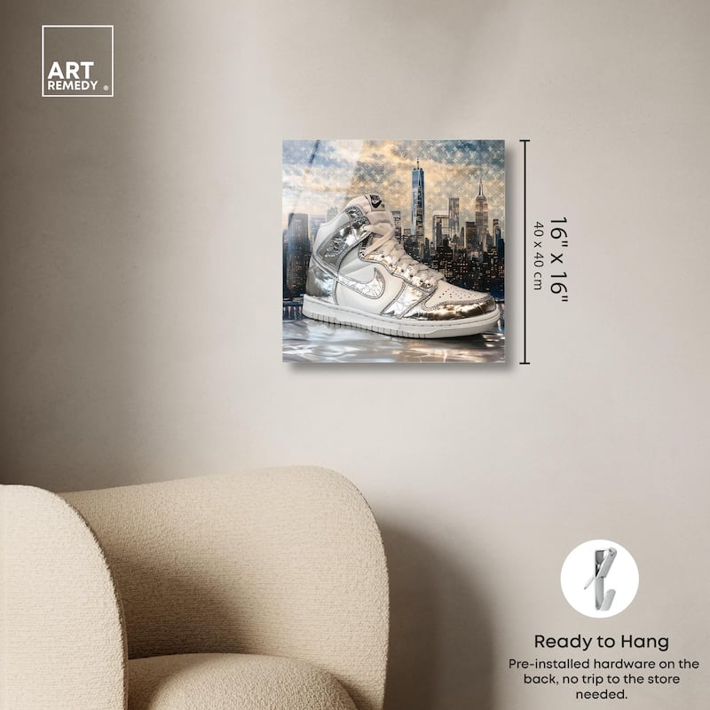 NYC Metallic Sneaker Acrylic by Art Remedy, Ready to Hang