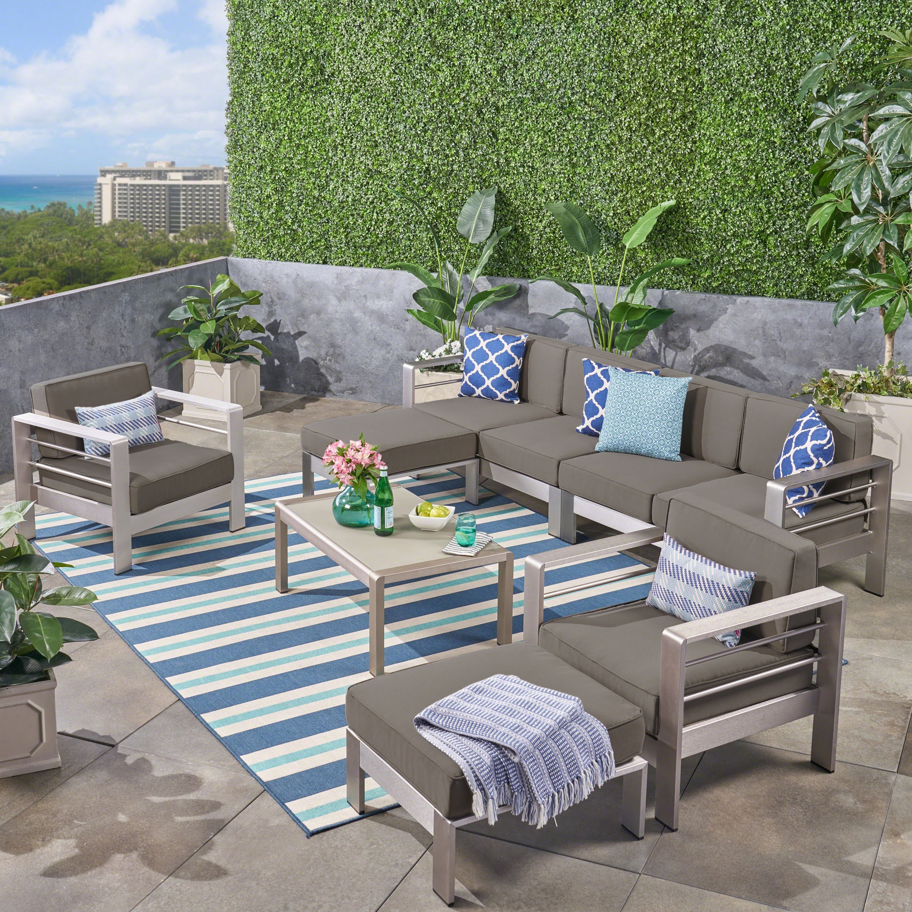 Cape coral outdoor aluminum cushioned online sofa couch by christopher knight home