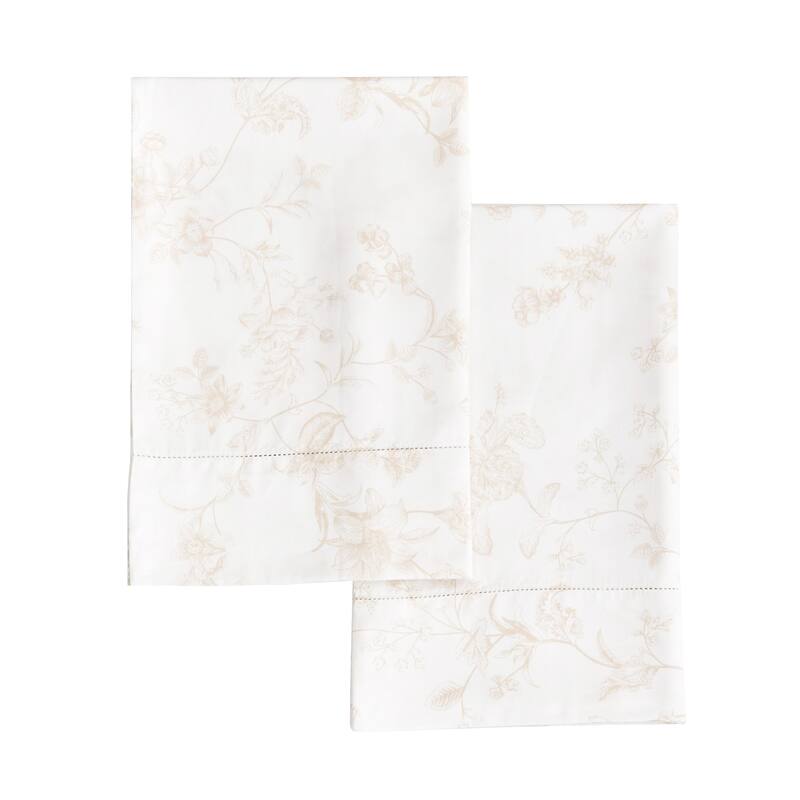 Printed Floral Design Cotton Collection Sheet Set and Pillowcases - Garden Bouquet Mocha - Standard Pillowcase (Set of 2)