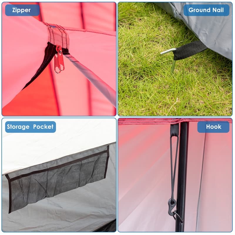169x169x82 inches 14-People Camping Family Tent Red And White - 14-Person