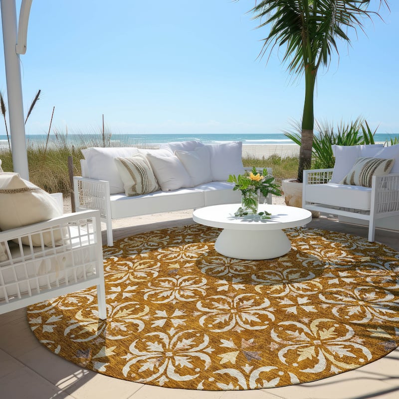 Machine Washable Indoor/ Outdoor Chantille Traditional Medallion Rug - Paprika - 8' x 8'