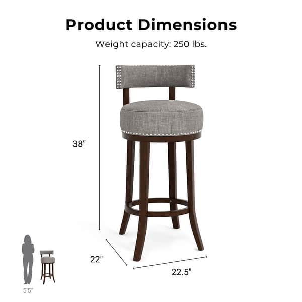 dimension image slide 3 of 6, Furniture of America Fendeson Transitional Nailhead Swivel Barstool (Set of 2)