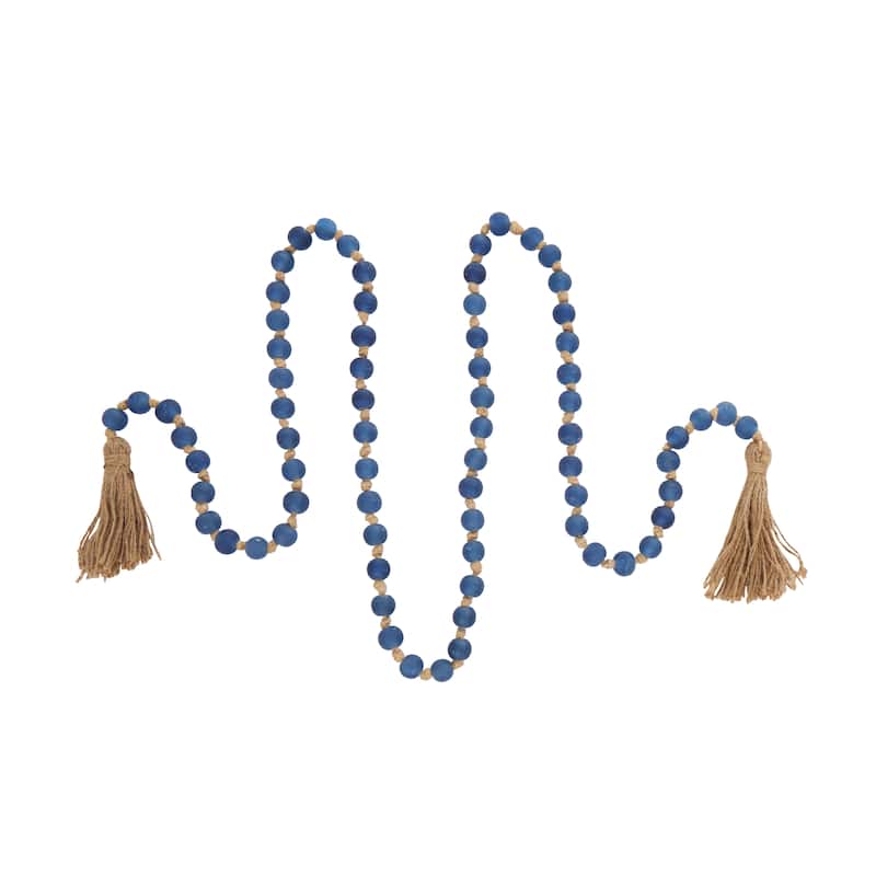Glass Handmade Round Long Beaded Garland with Tassel with Knotted Brown Jute