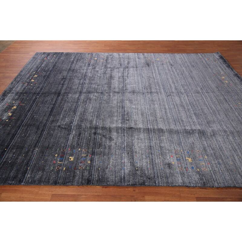 Grays & Blues Gabbeh Oriental Area Rug Handmade Silk Carpet - 7'11" x 9'9"