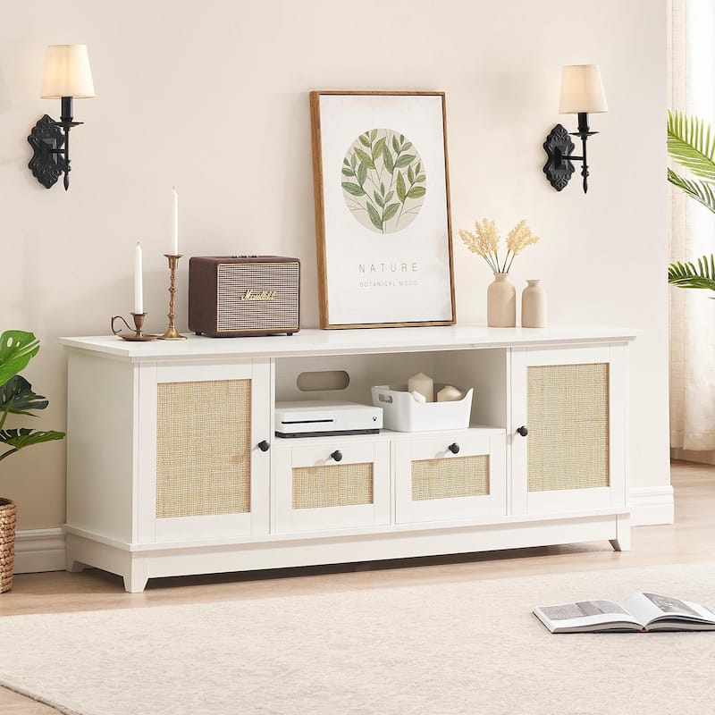 Ail Rattan Entertainment Center TV Media Console Table Cabinet Furniture for Living Room - 3"W x 15.7"L x 22.6"H - 3"W x 15.7"L x 22.6"H - Natural