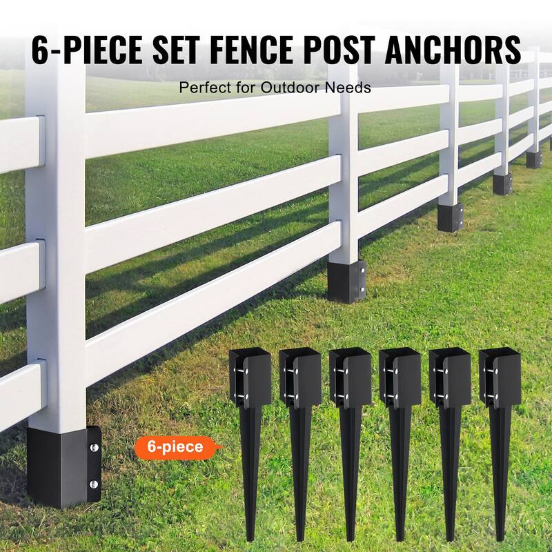 Fence Post Anchor Ground Spike, Outer Diameter (Inner Diameter 3.5 x3.5 Inches), Metal Black Powder Coated Post Stake Ground