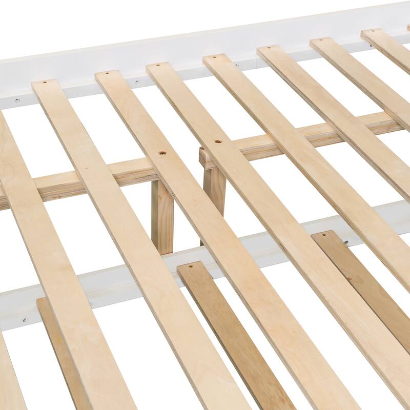 Full over Full Wooden Bunk Bed Frame with Twin Size Trundle and Ladder