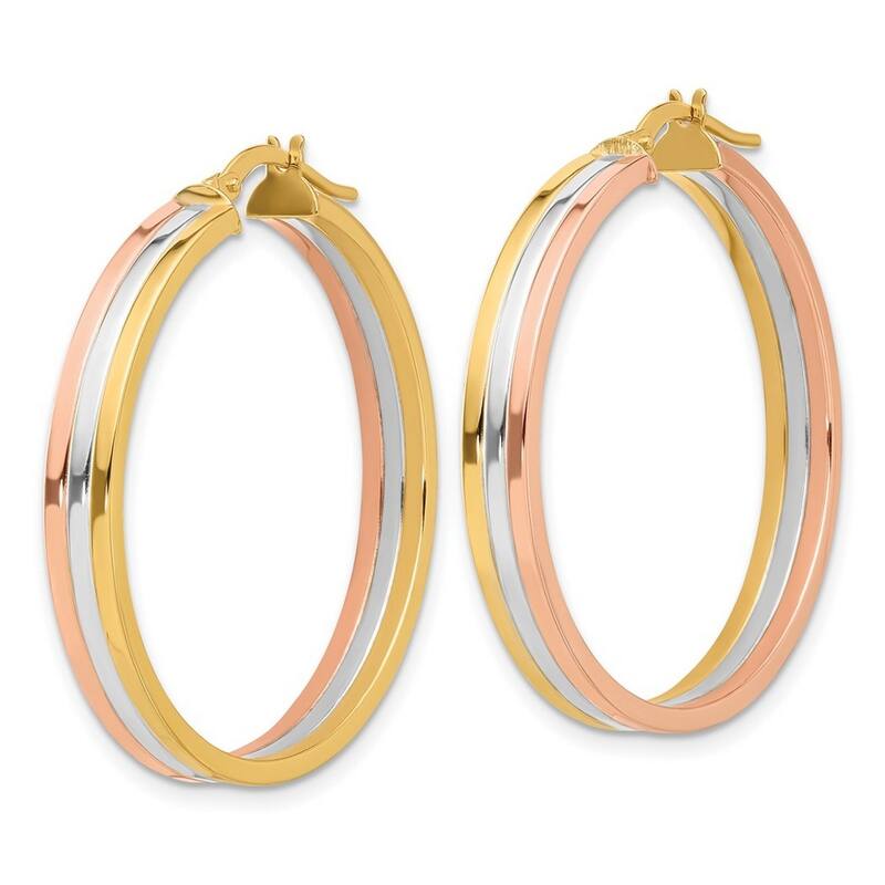 Curata 14k Tri Color Gold Polished Three row Left Right Hoop Earrings - 34.46x33.6mm