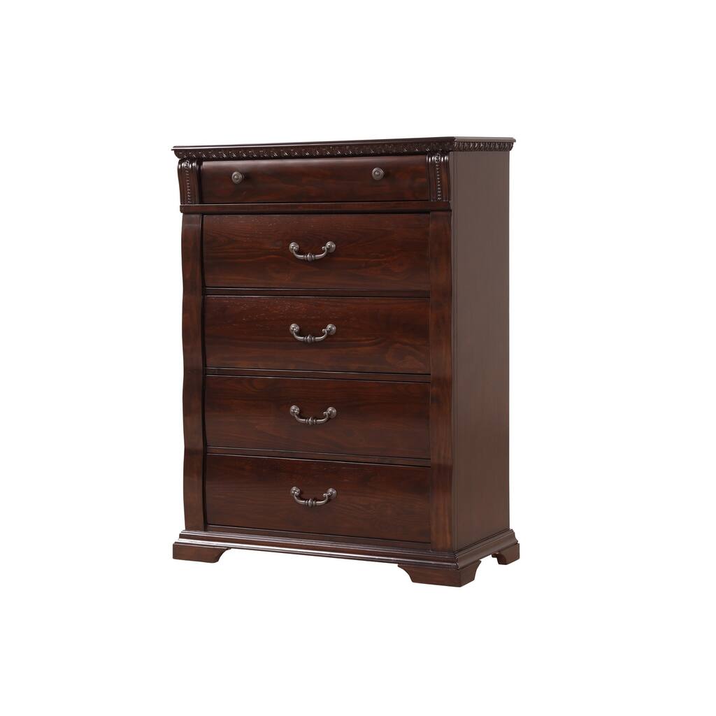 Joh 51 Inch Tall 5 Drawer Dresser Chest with Nailed Dark Cherry Brown Wood