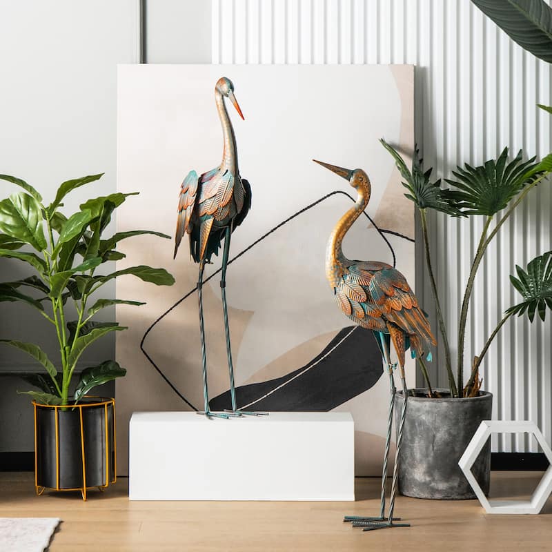 Costway 2-Piece Metal Crane/Flamingo Garden Statue Sculpture Set