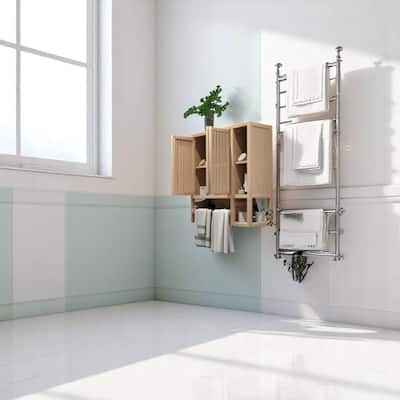 Bamboo Wall Cabinet for Bathroom Storage, Hanging Toilet Shelf with Space for Towels, Toilet Paper & More