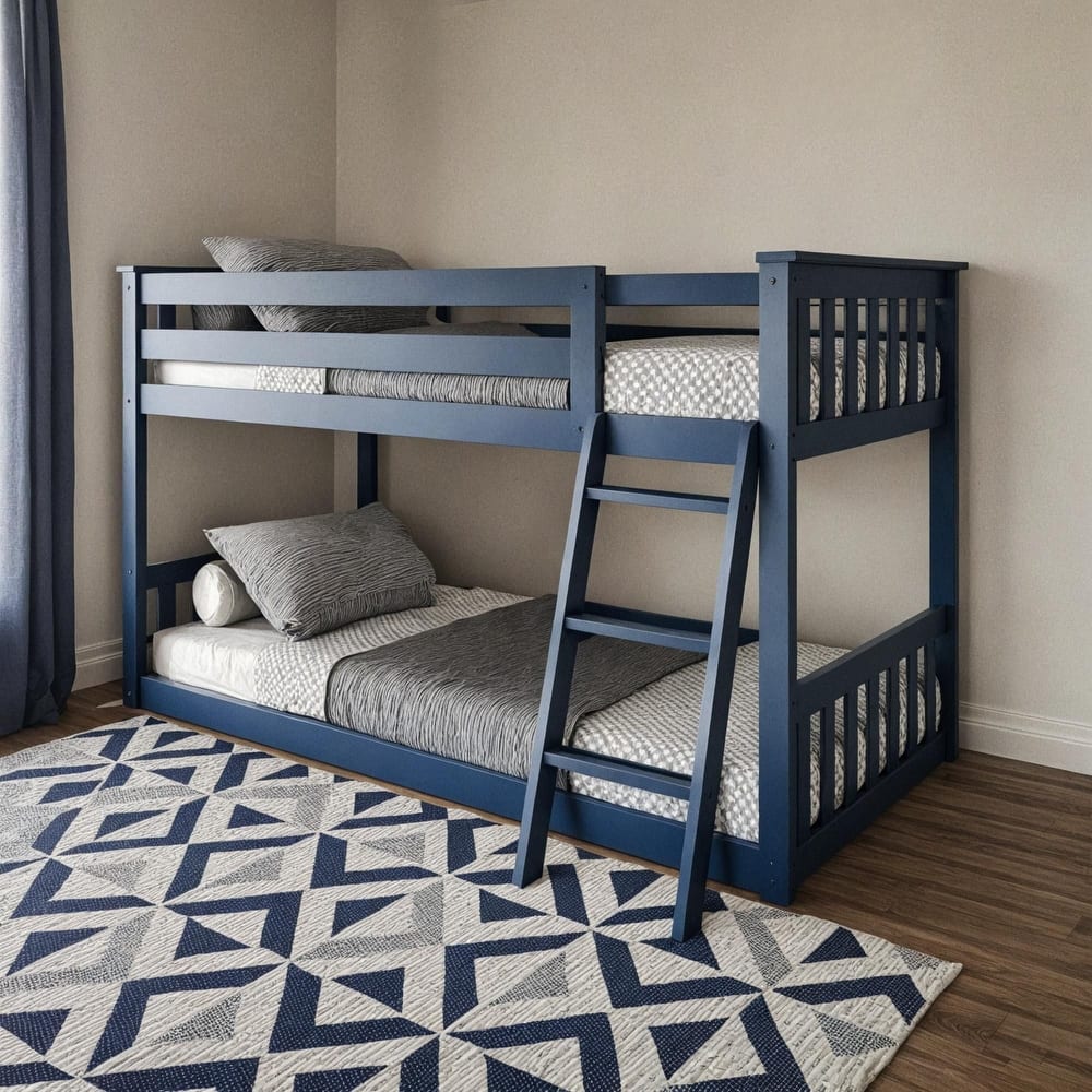 Now Furniture Solid Wood Twin Over Twin Low Bunk Bed with Straight Ladder