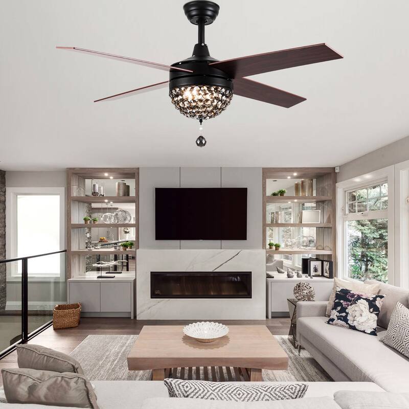Belladepot 52" Modern Crystal Ceiling Fan with LED Light, Remote Control, Reversible