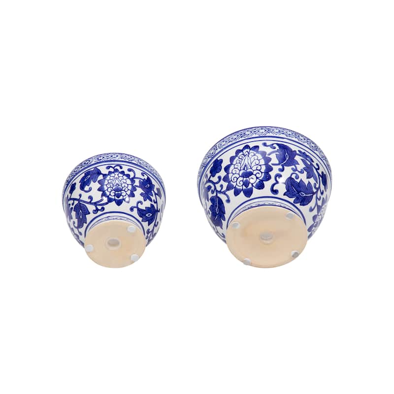 Decorative Stoneware Planters with Timeless Garden Design (Set of 2)