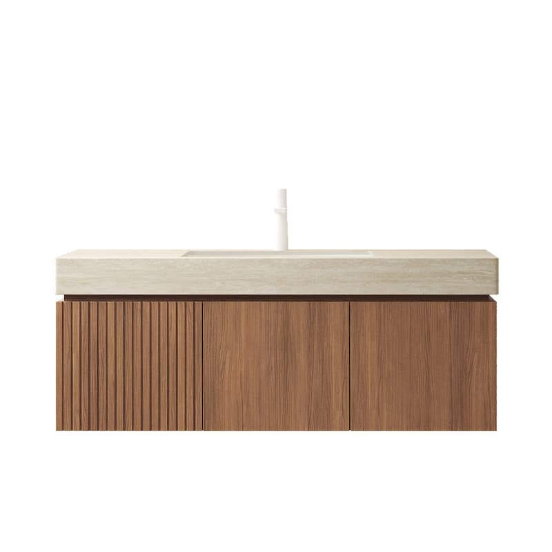 Wall-Mounted Bathroom Vanity with Sink - Beige,Espresso