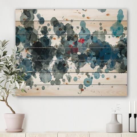 Designart 'Explosion Of Oil Paint In Drops Of Black And Blue' Modern Print on Natural Pine Wood