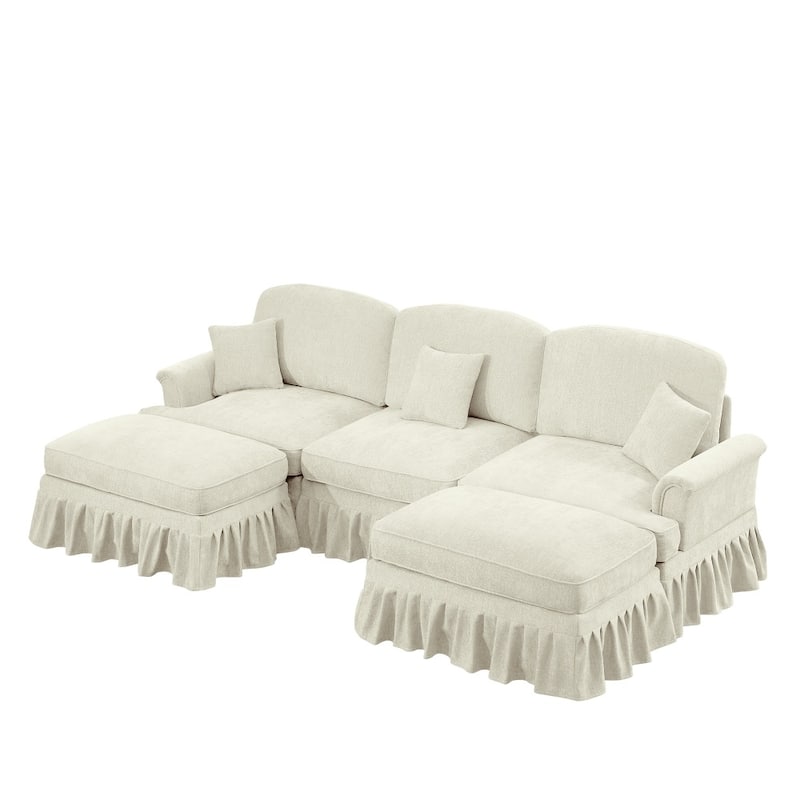 U-shaped Classic Modular Comfy Sectional Sofa with Ottomans & Ruffles Pleats Skirts