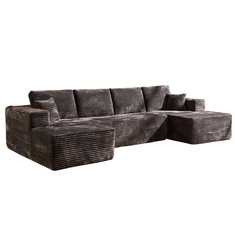 HOOOWOOO U-Shaped Plush Corduroy Modular Sectional Sofa with Chaise Lounge