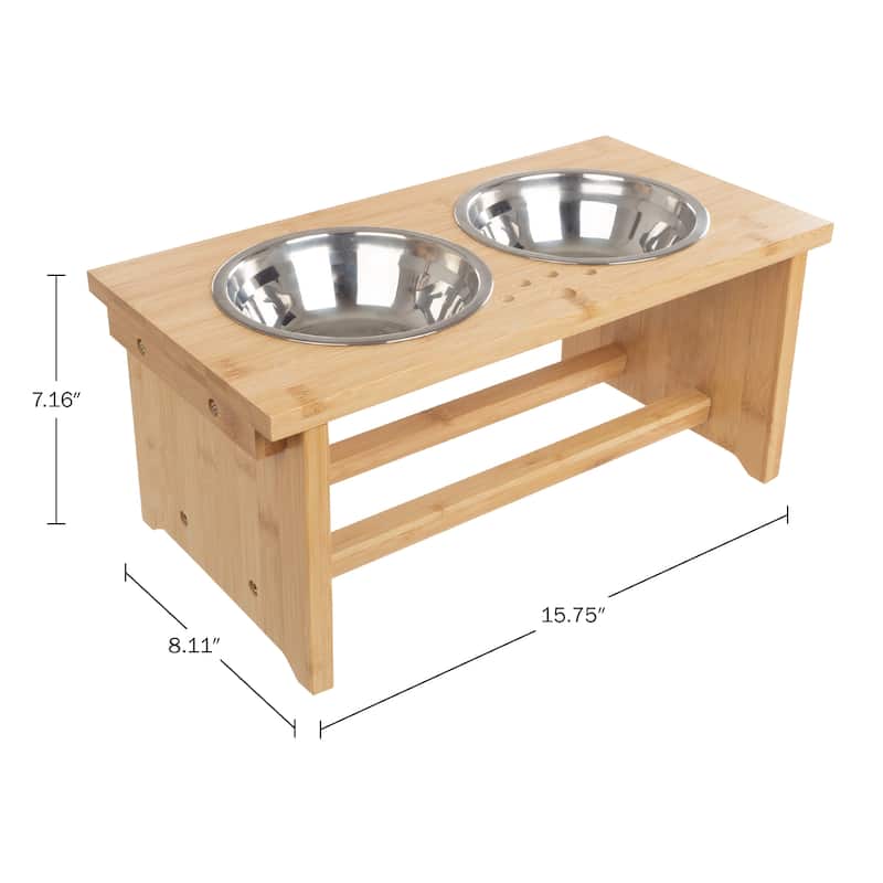 PETMAKER Elevated Dog Bowls with Nonslip Bamboo Stand - Holds 20oz Each