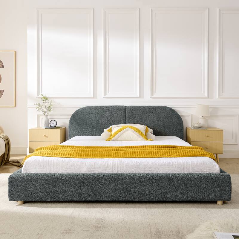 Stylish Curve-shaped Upholstered Platform Bed Frame Modern Minimalist Low Profile Bed with Curved Headboard Optional Storage Bed
