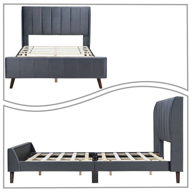 Classic Velvet Upholstered Platform Bed with Centre Support Legs