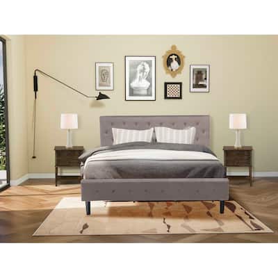 3-Piece Bed Set - Velvet Upholstered Platform Bed with Nightstand