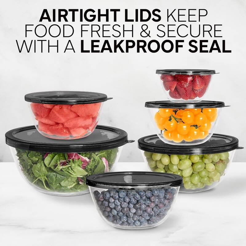 COOK WITH COLOR 12 Pc Glass Nesting Mixing Bowl Set with Lids for Cooking and Prep