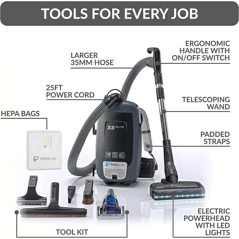 Prolux X8 Elite Backpack Vacuum Canister w/ Prolux Electric Powerhead Kit