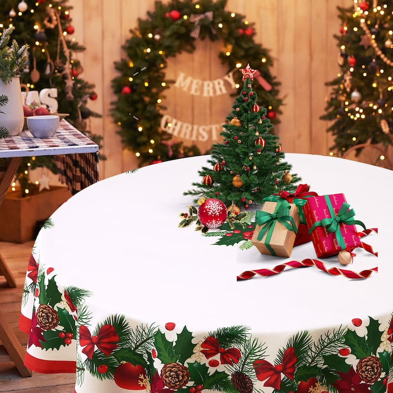 Round Christmas Tablecloth, Spill-Proof Circular Table Cover for Xmas Decor