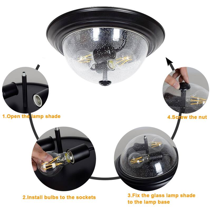 Depuley 13" 2-Light Farmhouse Black Flush Mount Ceiling Light with Glass Shade - 13 inches