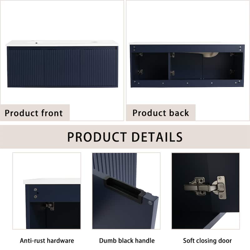 Navy Blue 48" Floating Bathroom Vanity with Drop Shaped Resin Sink