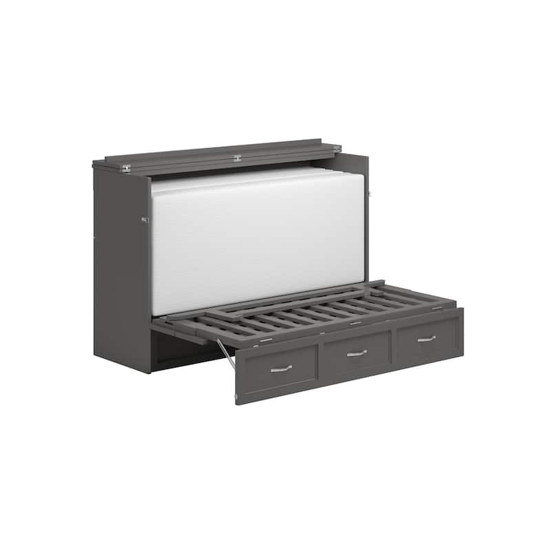 Northfield Queen Murphy Bed Chest with 6" Mattress, Storage Drawer & Built-In Charger in Grey