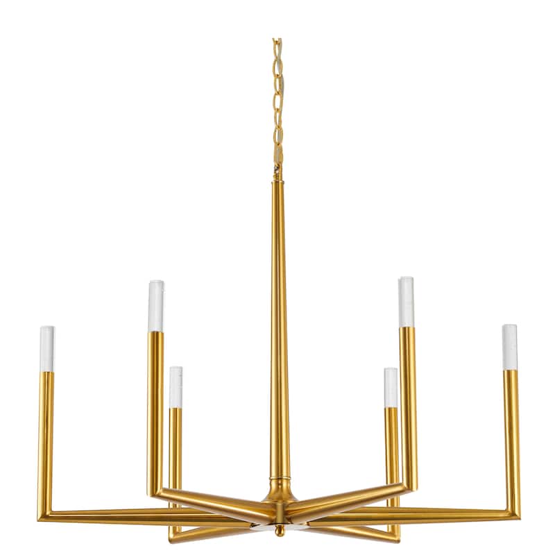 6-Light Satin Brass Chandelier With Clear Bubble Crystal Shades